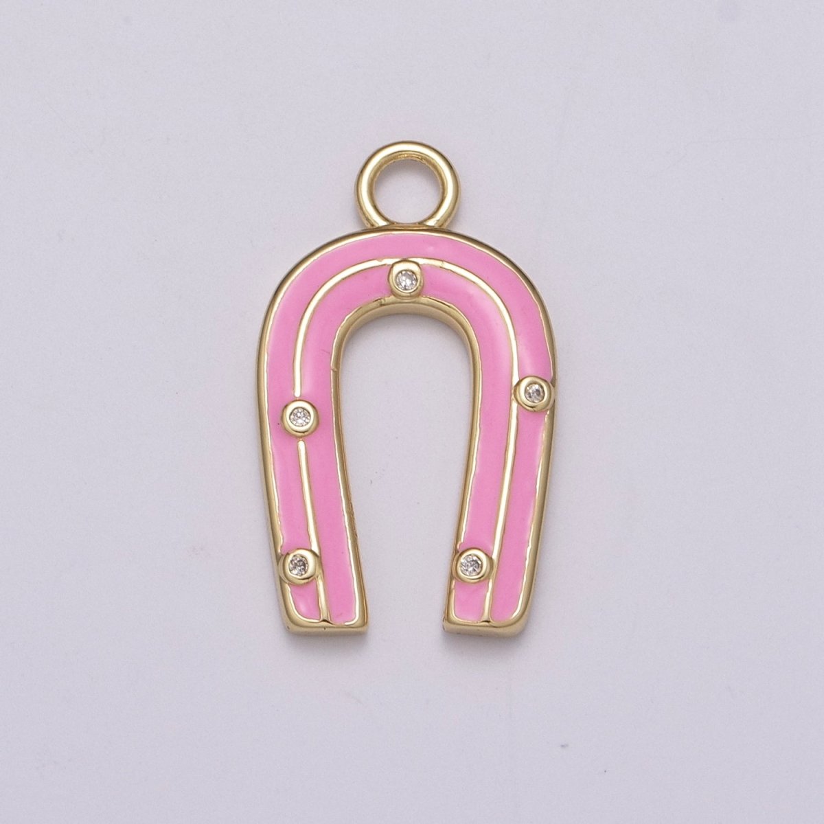 14k Gold Filled Horseshoe Enamel Horse Shoe Charm Pendant Pink Green Rainbow Lucky Charm for Necklace Earring Bracelet, M-859-M-861 - DLUXCA