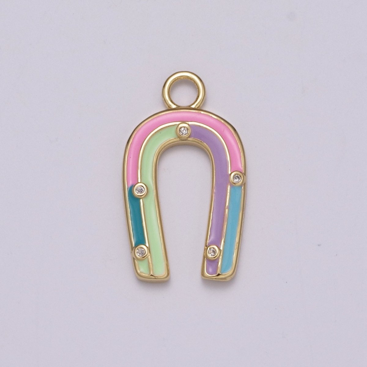 14k Gold Filled Horseshoe Enamel Horse Shoe Charm Pendant Pink Green Rainbow Lucky Charm for Necklace Earring Bracelet, M-859-M-861 - DLUXCA