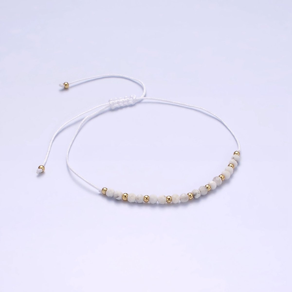14K Gold Filled Howlite Multifaceted White Cotton String Adjustable Bracelet | WA-2184 - WA-2186 Clearance Pricing - DLUXCA