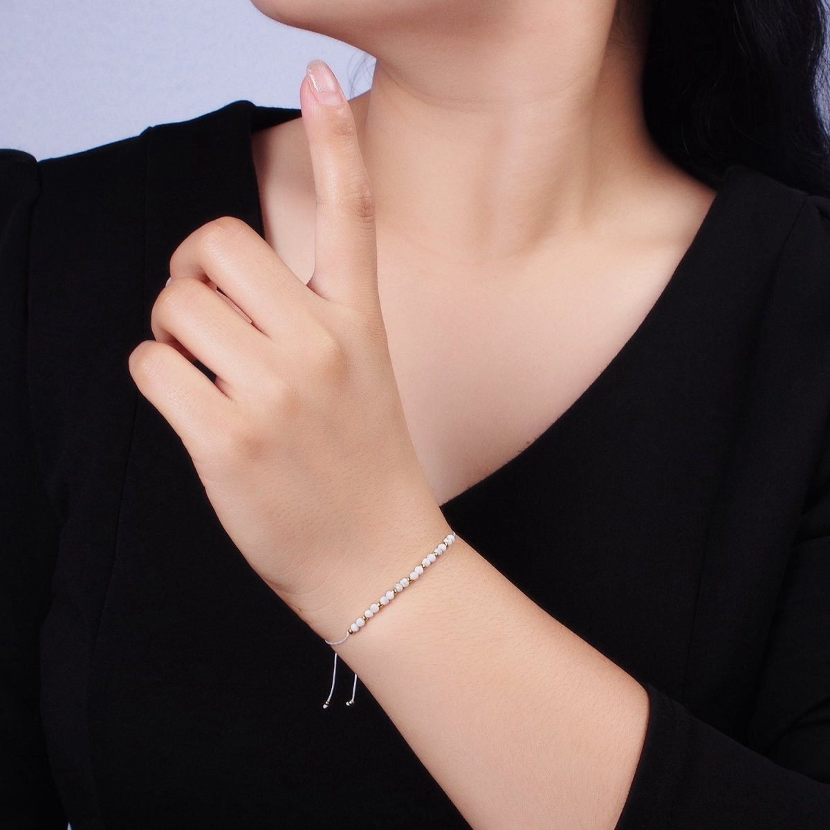14K Gold Filled Howlite Multifaceted White Cotton String Adjustable Bracelet | WA-2184 - WA-2186 Clearance Pricing - DLUXCA