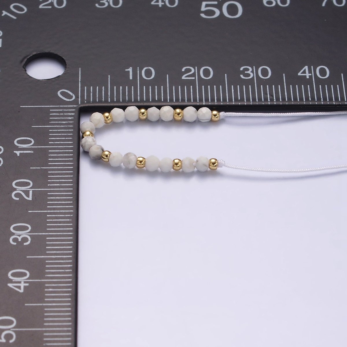 14K Gold Filled Howlite Multifaceted White Cotton String Adjustable Bracelet | WA-2184 - WA-2186 Clearance Pricing - DLUXCA