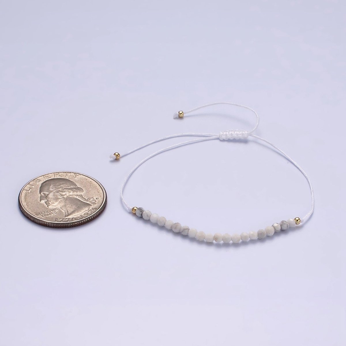 14K Gold Filled Howlite Multifaceted White Cotton String Adjustable Bracelet | WA-2184 - WA-2186 Clearance Pricing - DLUXCA