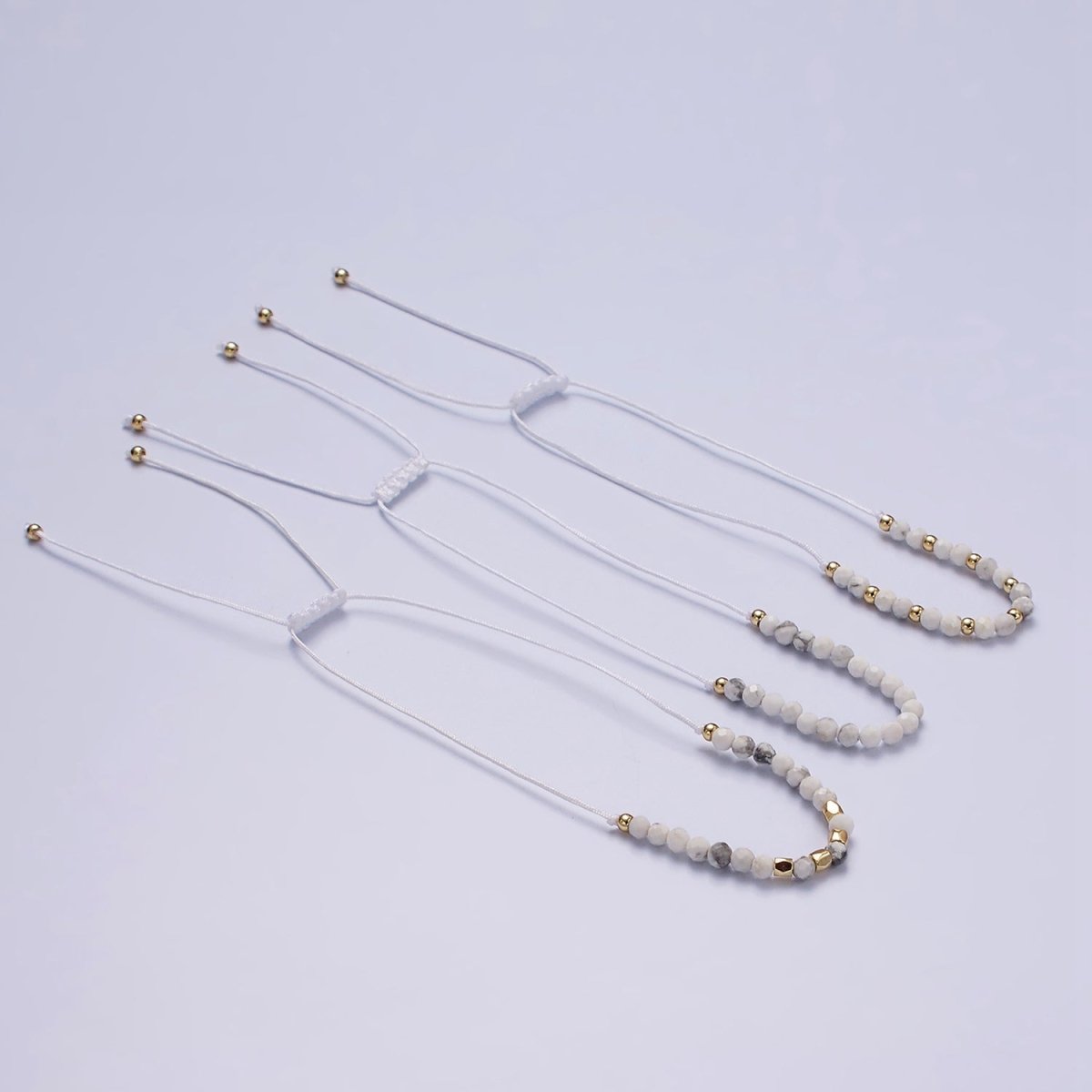 14K Gold Filled Howlite Multifaceted White Cotton String Adjustable Bracelet | WA-2184 - WA-2186 Clearance Pricing - DLUXCA