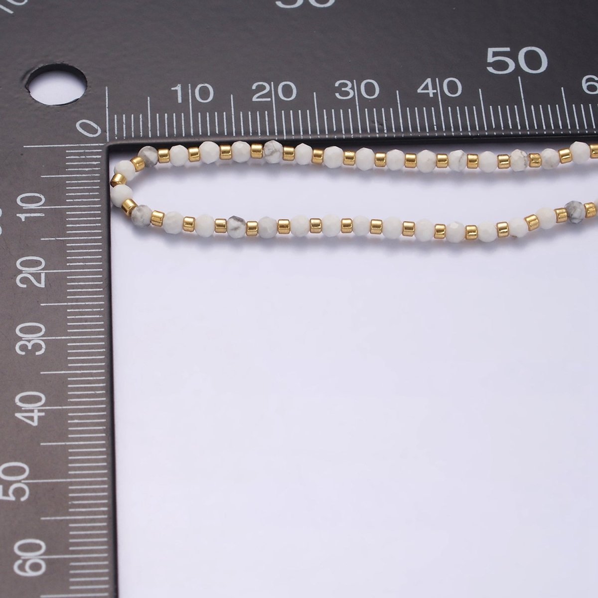 14K Gold Filled Howlite Multifaceted White Cotton String Slider Bracelet | WA-2010 - WA-2012 Clearance Pricing - DLUXCA