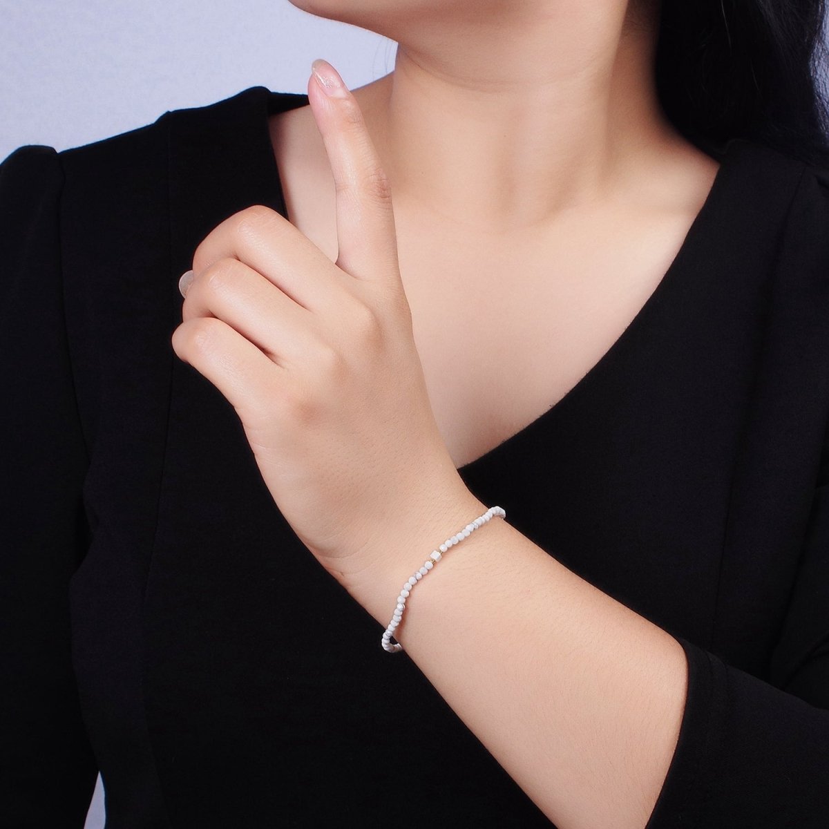 14K Gold Filled Howlite Multifaceted White Cotton String Slider Bracelet | WA-2010 - WA-2012 Clearance Pricing - DLUXCA