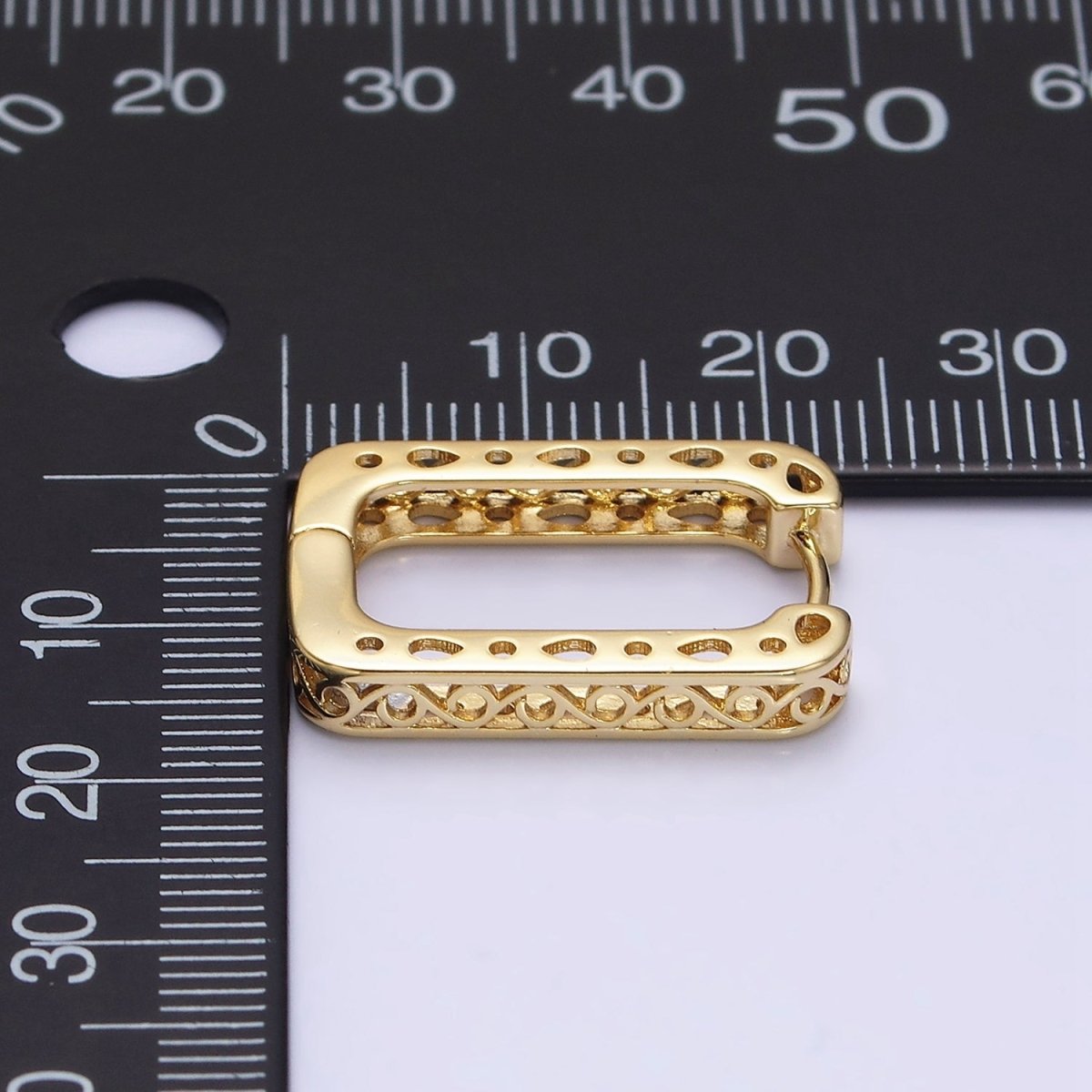 14K Gold Filled Infinity Filigree Oblong U-Shaped Huggie Hoop Earrings | AD1376 - DLUXCA