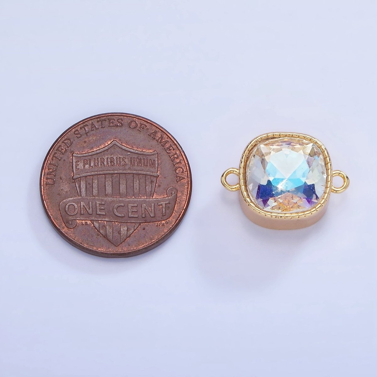 14K Gold Filled Iridescent AB CZ Square Bezel Connector | G354 - DLUXCA