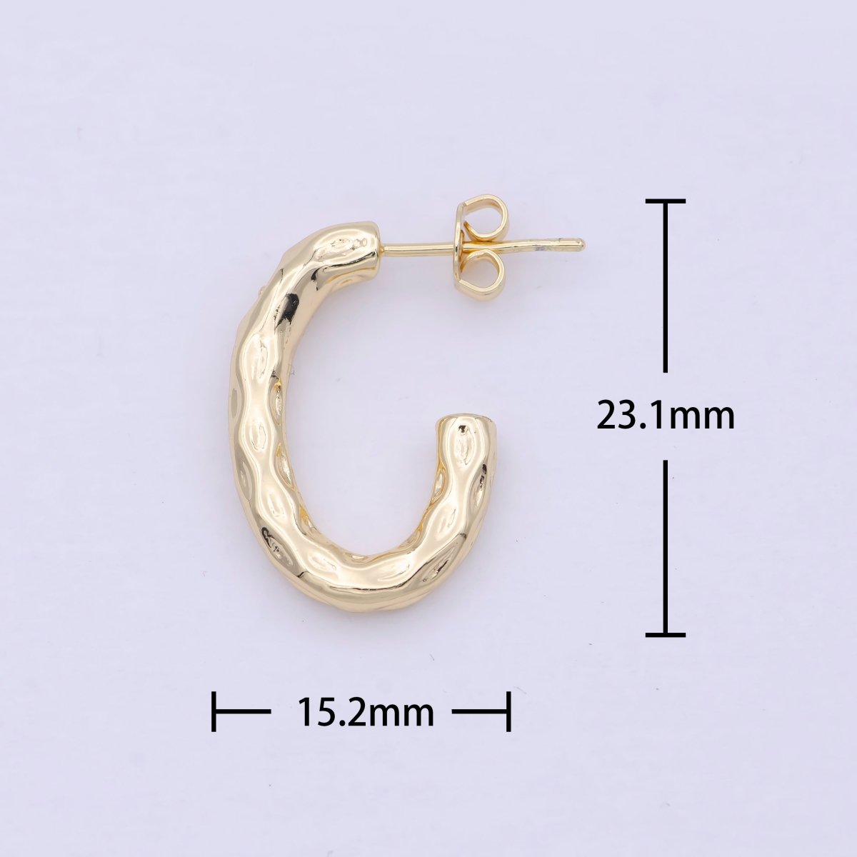 14K Gold Filled J Shaped Hammered Rustic Stud Hoops Earrings K-203 - DLUXCA