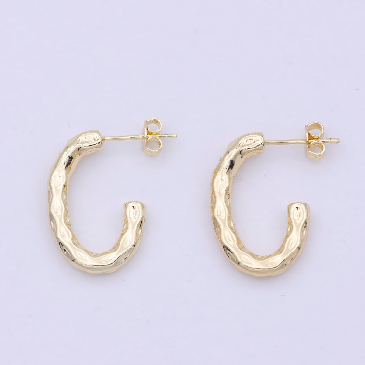 14K Gold Filled J Shaped Hammered Rustic Stud Hoops Earrings K-203 - DLUXCA