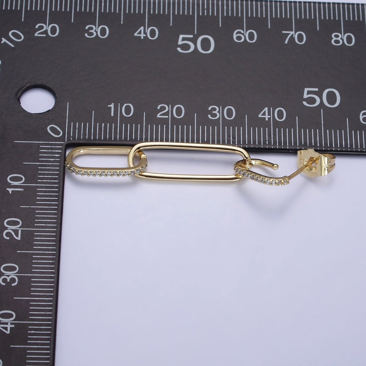 14K Gold Filled J-Shaped Micro Paved CZ Paper Clip Drop Dangle Earrings | AB317 - DLUXCA