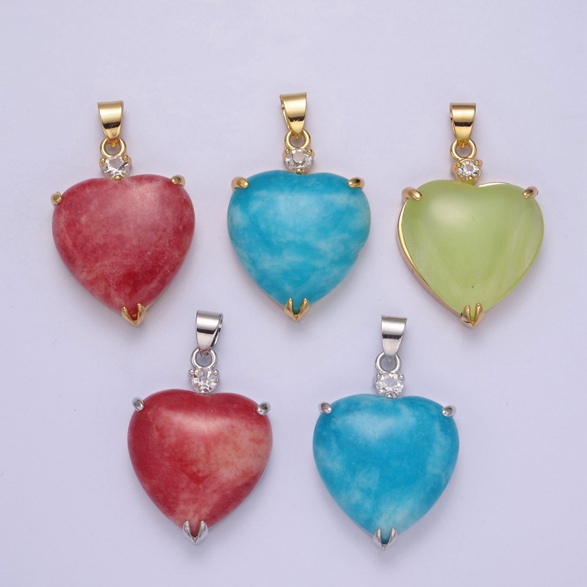 14k Gold Filled Jade Heart Pendant Puffy Heart Charm W-625~W-628 - DLUXCA