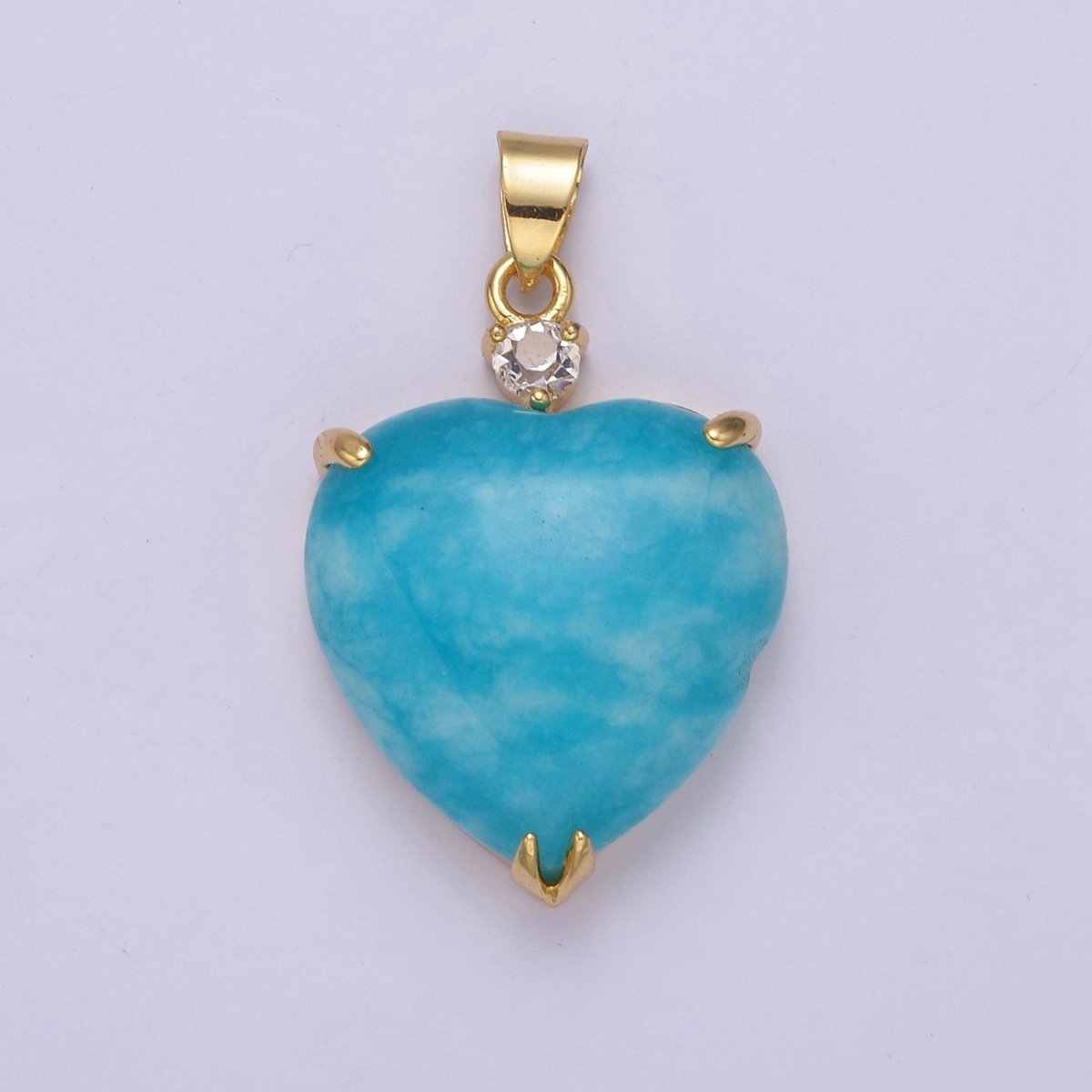 14k Gold Filled Jade Heart Pendant Puffy Heart Charm W-625~W-628 - DLUXCA
