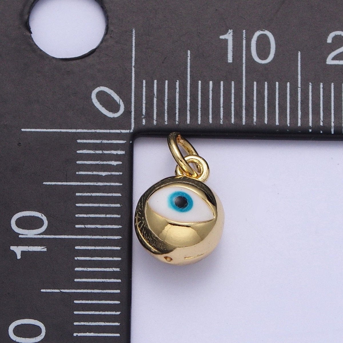 14K Gold Filled Jingle Bell Blue, White Evil Eye Charm of Bell for Amulet Jewelry Making | X-196 X-197 - DLUXCA