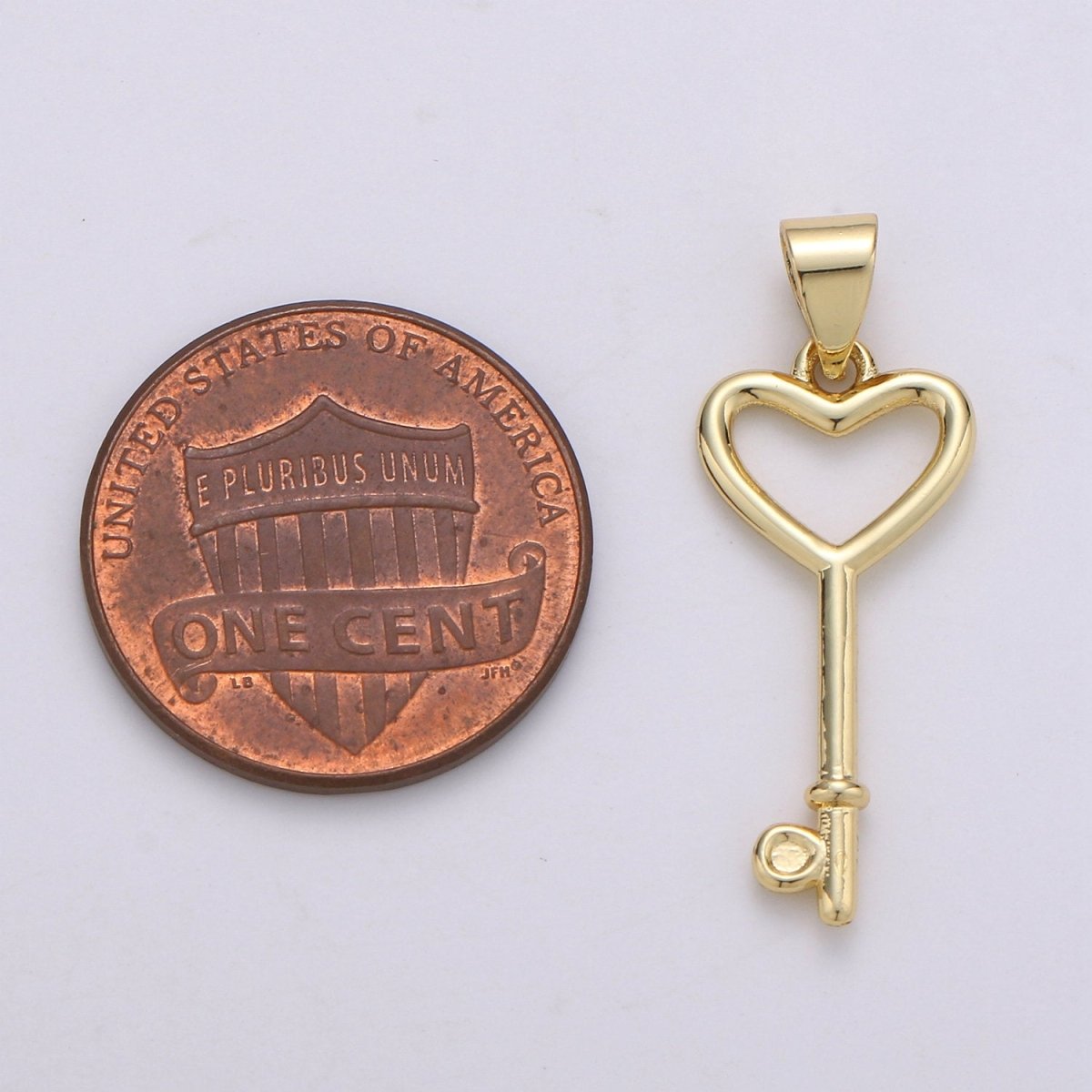 14k Gold Filled Key Pendant Charm, Dainty Heart Key Pendant Charm, Gold Filled Key Pendant, For DIY Jewelry Making Supply J-005 - DLUXCA