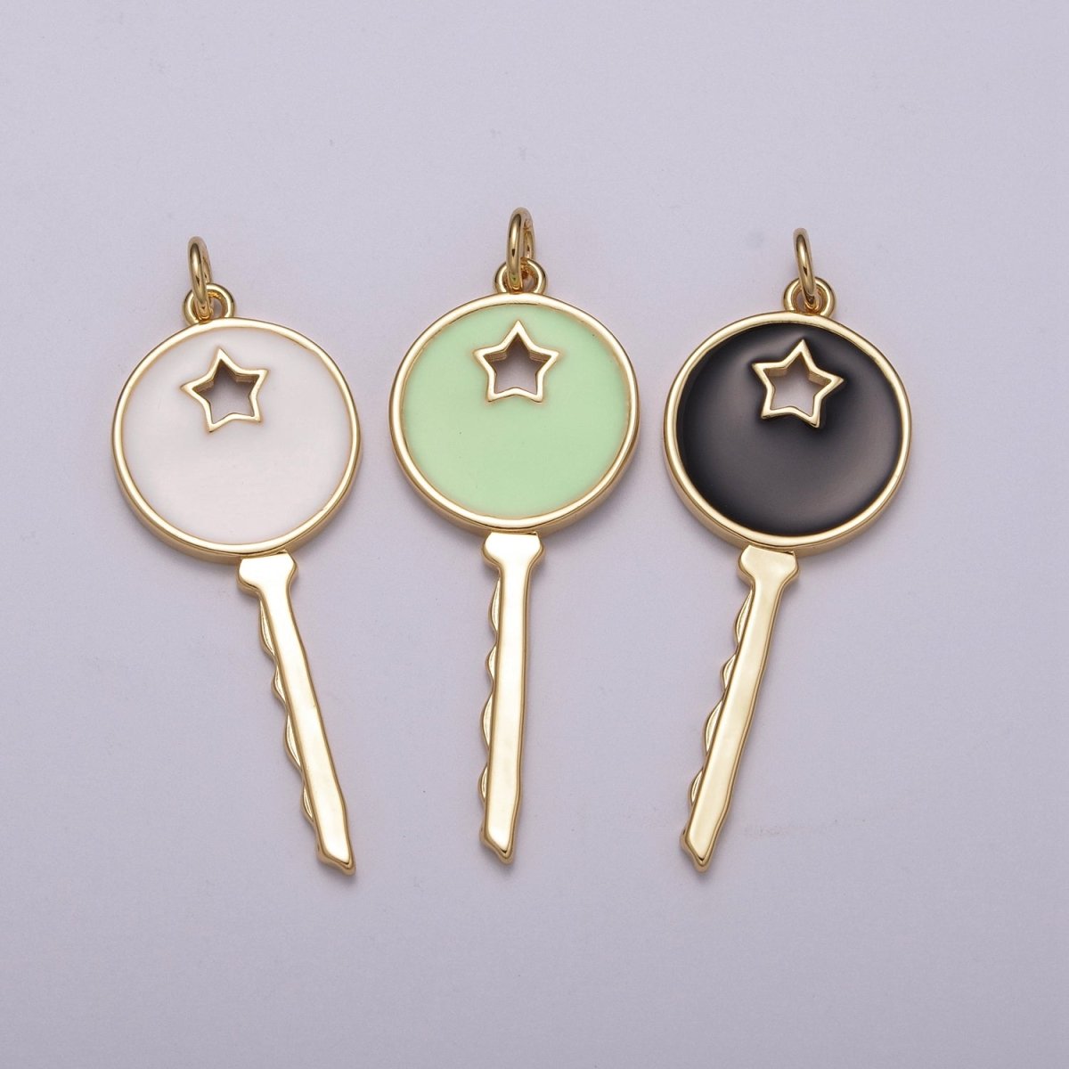 14K Gold Filled Key Pendant Enamel Key Charm Star Celestial Jewelry Making Crafting Supplies M-815 - M-817 - DLUXCA