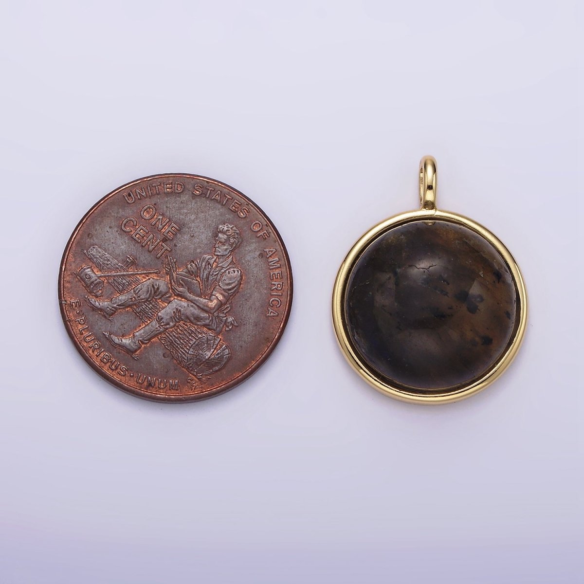 14K Gold Filled Labradorite Bezel Round Minimalist Pendant | N1289 - DLUXCA