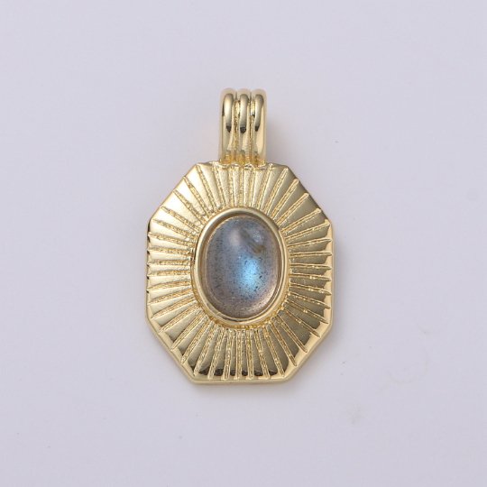14k Gold Filled Labradorite Charm Octagon Sunburst Medallion H-290 - DLUXCA