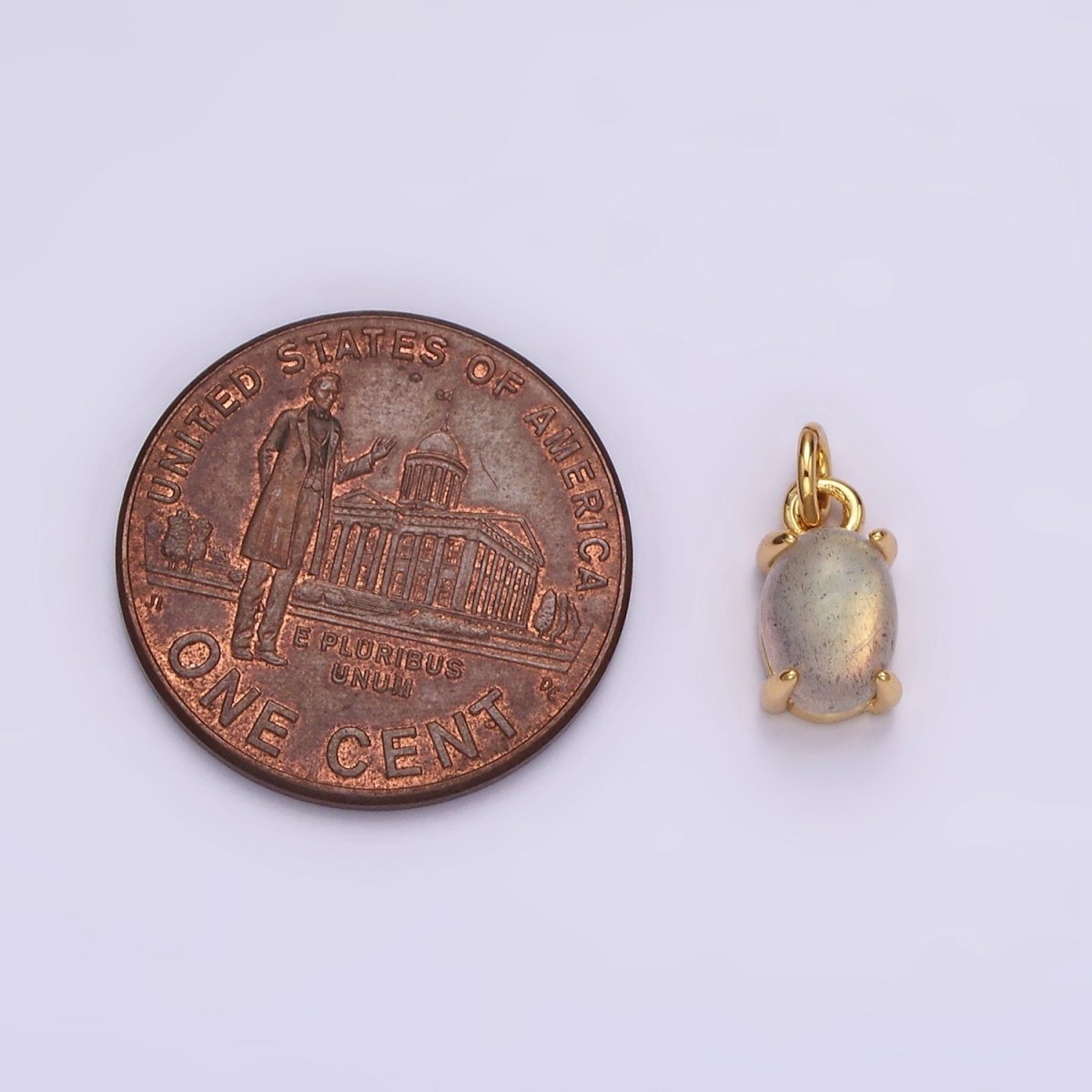 14K Gold Filled Labradorite Gemstone Oval Minimalist Add-On Charm | AC842 - DLUXCA