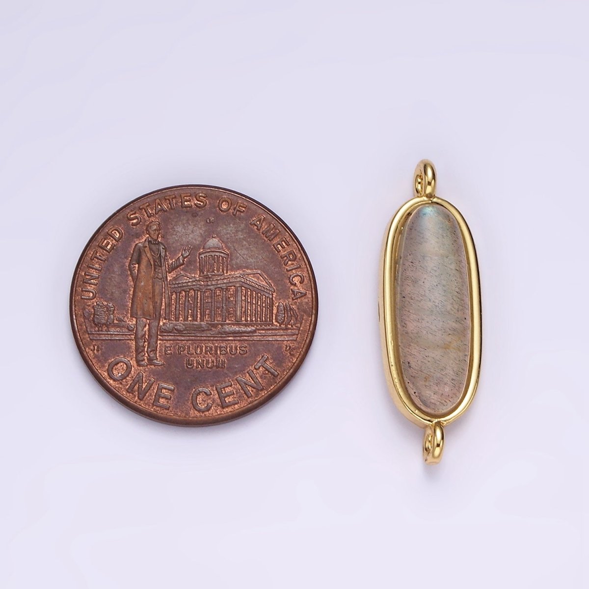 14K Gold Filled Labradorite Oblong Bezel Connector | G-823 - DLUXCA