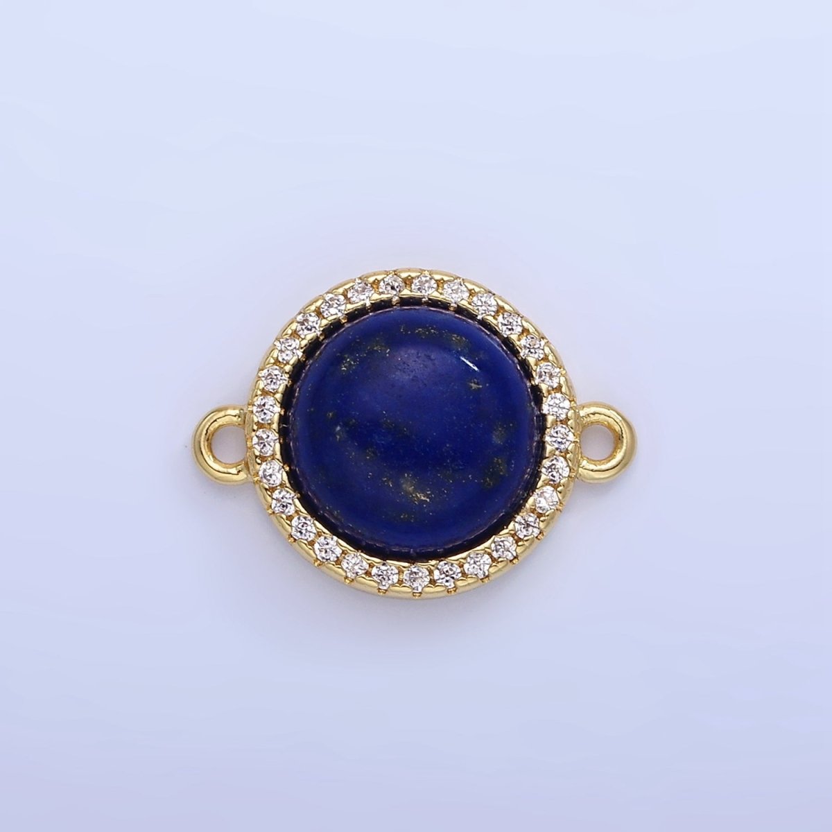 14K Gold Filled Lapis Lazuli, Carnelian Micro Paved CZ Round Connector | G332 - DLUXCA