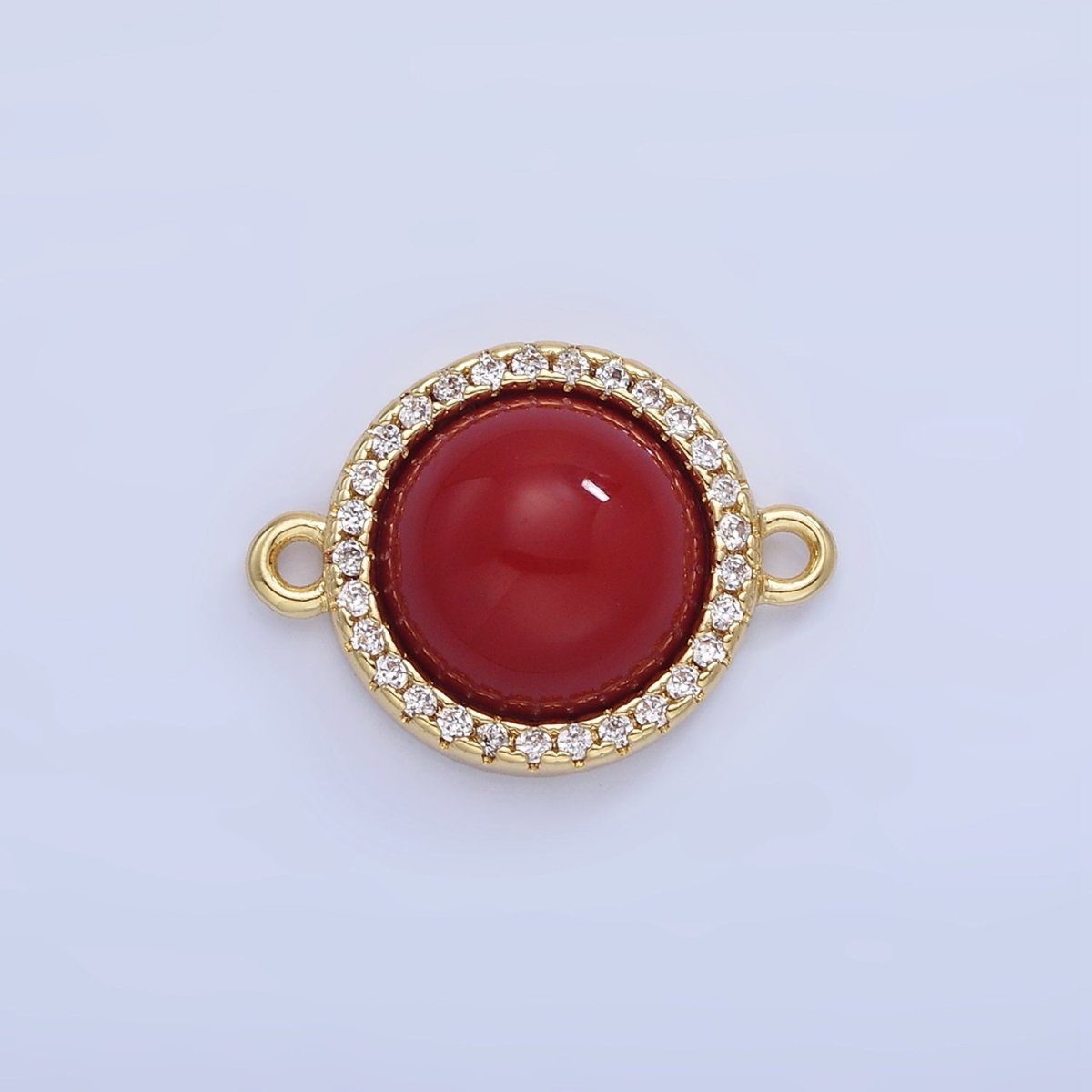14K Gold Filled Lapis Lazuli, Carnelian Micro Paved CZ Round Connector | G332 - DLUXCA