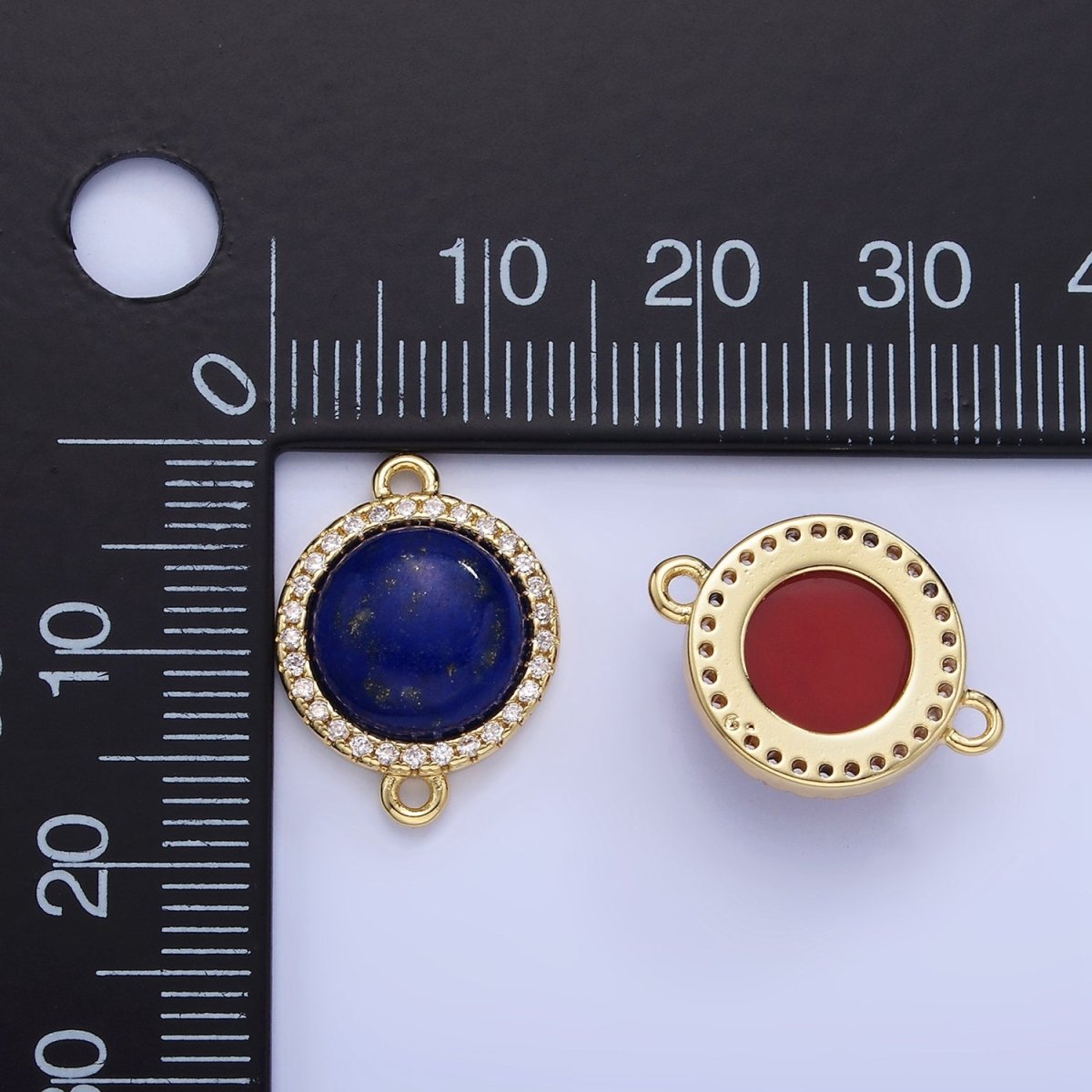 14K Gold Filled Lapis Lazuli, Carnelian Micro Paved CZ Round Connector | G332 - DLUXCA