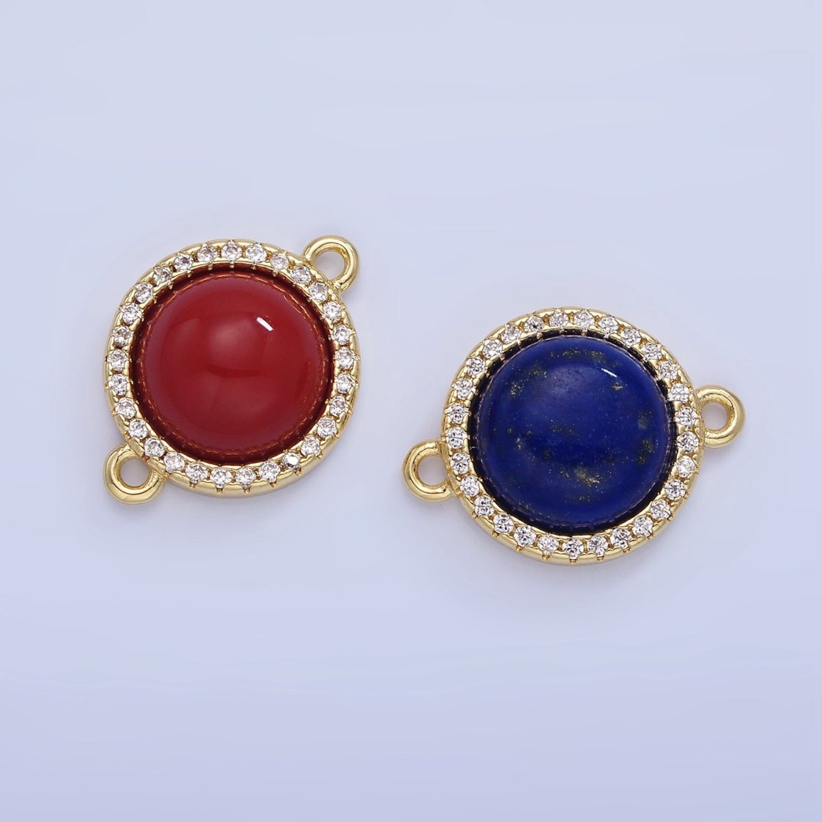14K Gold Filled Lapis Lazuli, Carnelian Micro Paved CZ Round Connector | G332 - DLUXCA