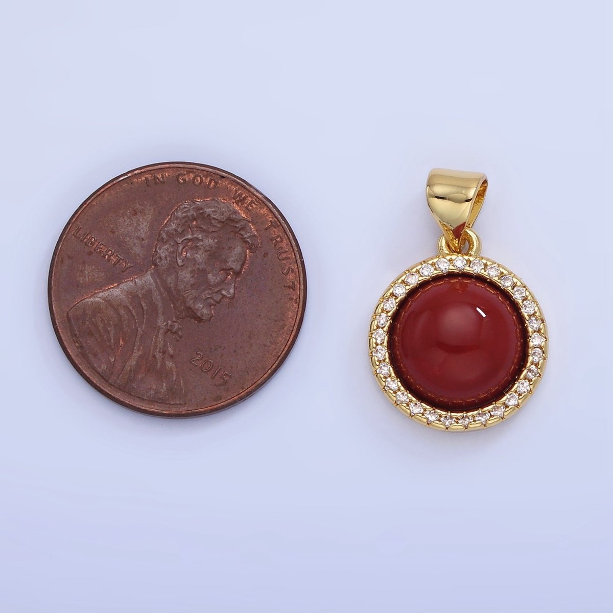 14K Gold Filled Lapis Lazuli, Carnelian Micro Paved CZ Round Pendant | AA1248 - DLUXCA