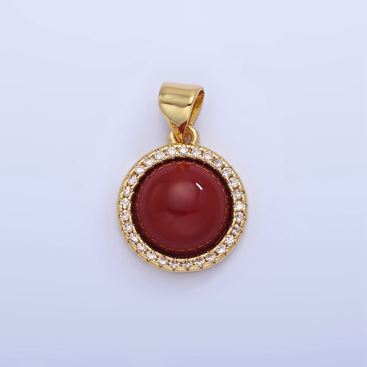 14K Gold Filled Lapis Lazuli, Carnelian Micro Paved CZ Round Pendant | AA1248 - DLUXCA