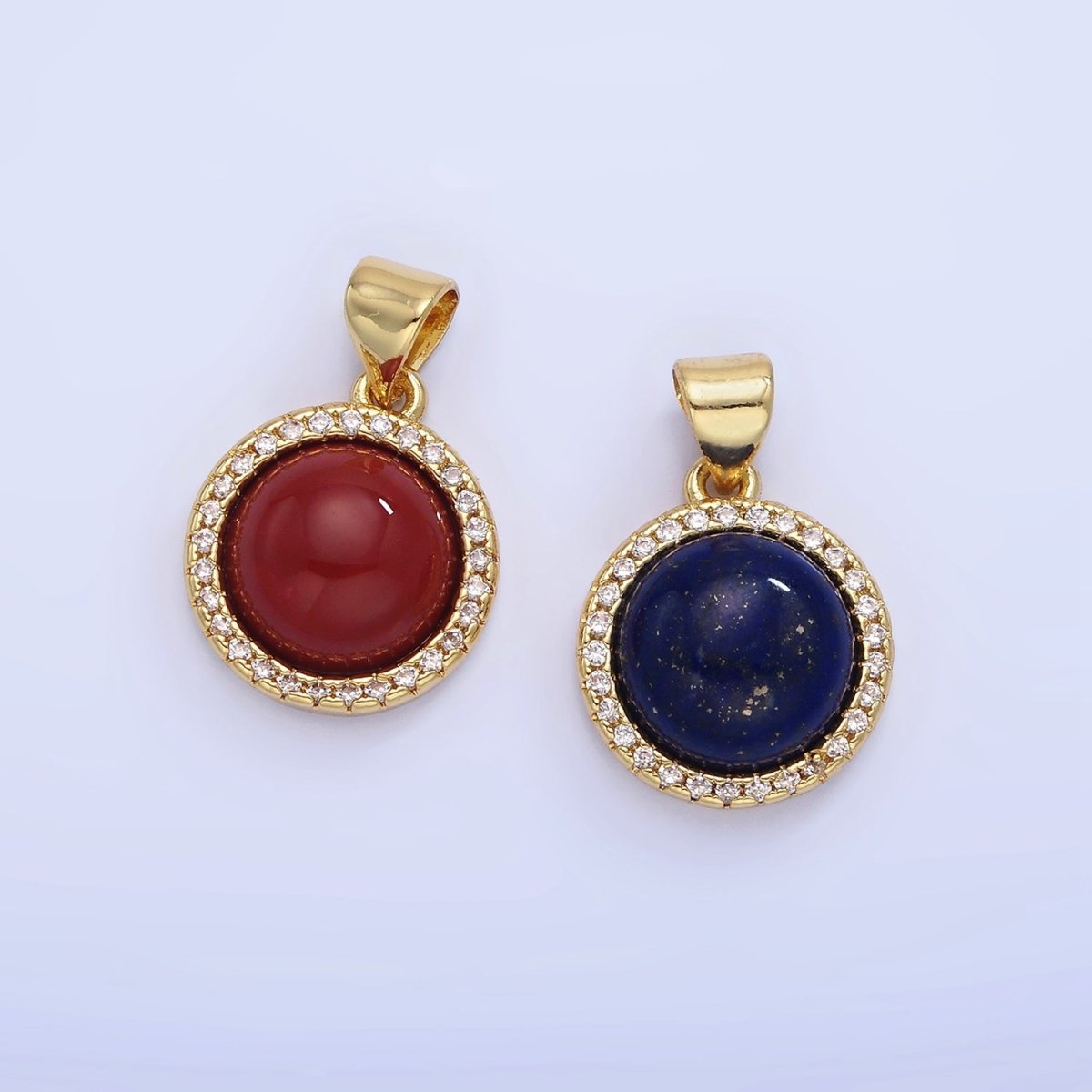 14K Gold Filled Lapis Lazuli, Carnelian Micro Paved CZ Round Pendant | AA1248 - DLUXCA