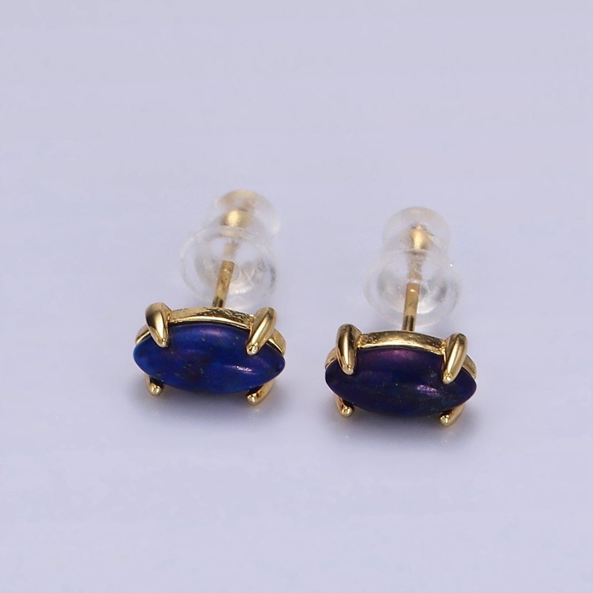 14K Gold Filled Lapis Lazuli Gemstone Sphere Minimalist Stud Earrings | AE114 - DLUXCA