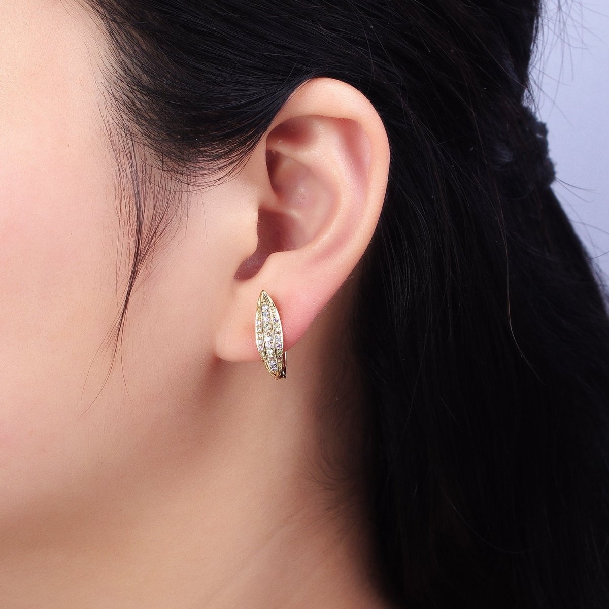 14K Gold Filled Leaf Pastel Multicolor Micro Paved CZ English Lock Earrings | AD1441 - DLUXCA