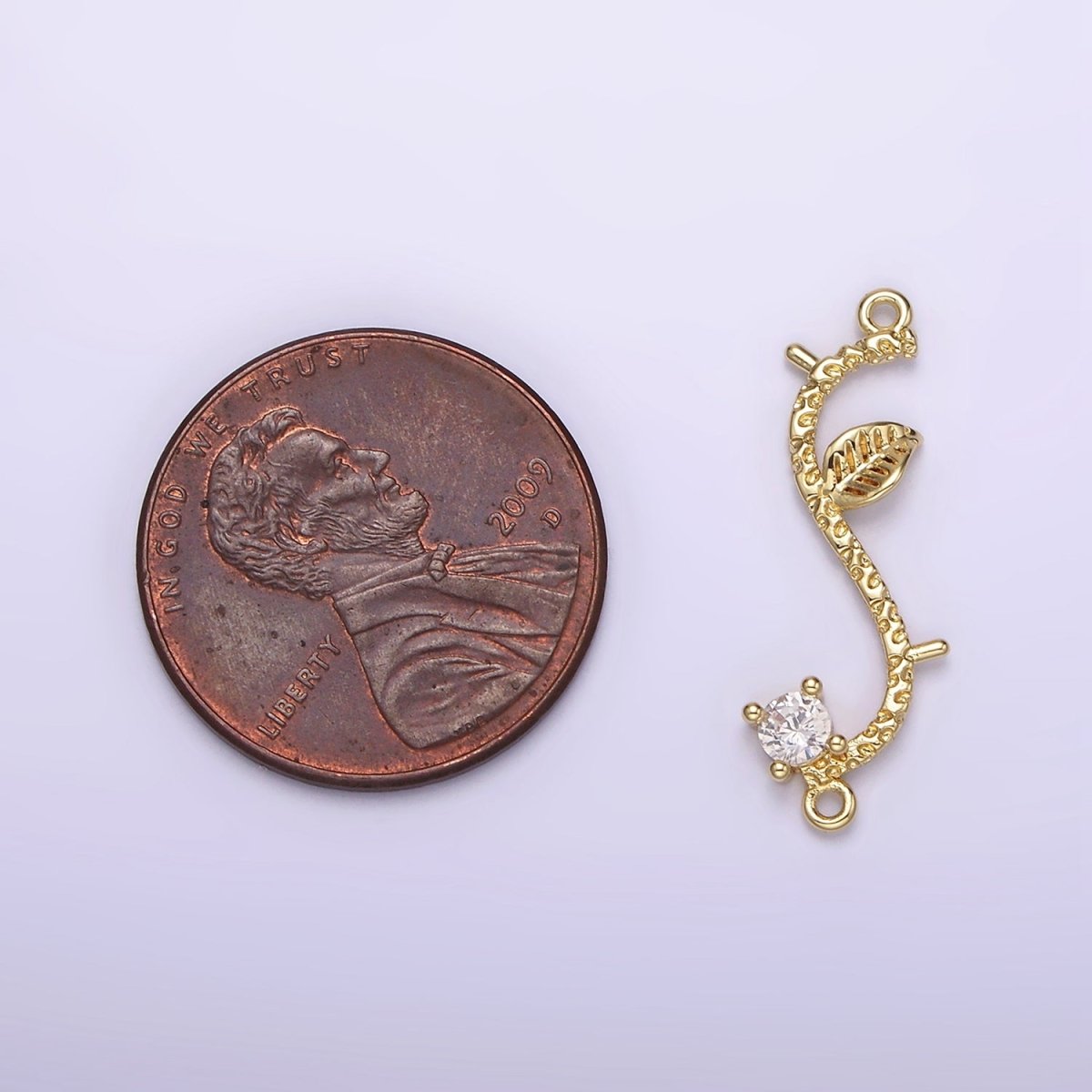 14K Gold Filled Leaf Plant CZ S-Curved Branch Connector | G-077 - DLUXCA