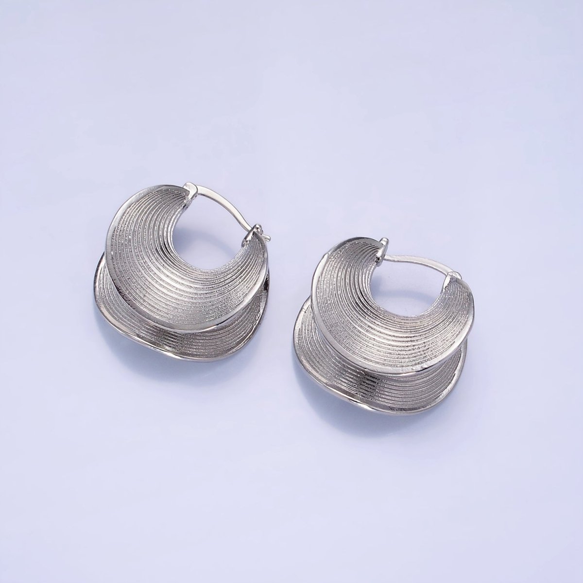 14K Gold Filled Line-Textured Curved Band Latch Hoop Earrings in Gold & Silver | AB1313 AB1314 - DLUXCA