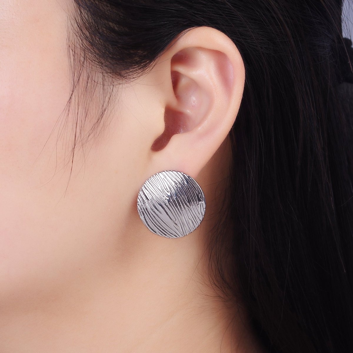 14K Gold Filled Line-Textured Round Stud Earrings in Gold & Silver | AB1298 AB1299 - DLUXCA