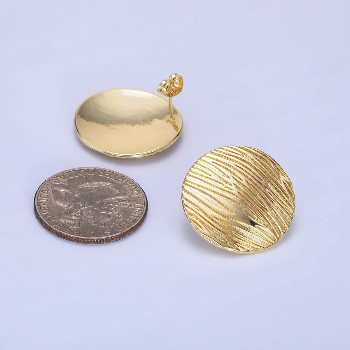 14K Gold Filled Line-Textured Round Stud Earrings in Gold & Silver | AB1298 AB1299 - DLUXCA
