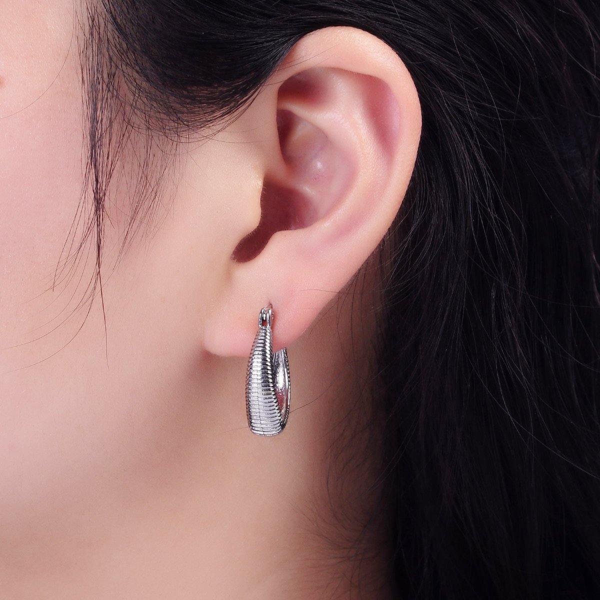 14K Gold Filled Line-Textured Sphere Latch Hoop Earrings in Gold & Silver | AE377 AE378 - DLUXCA