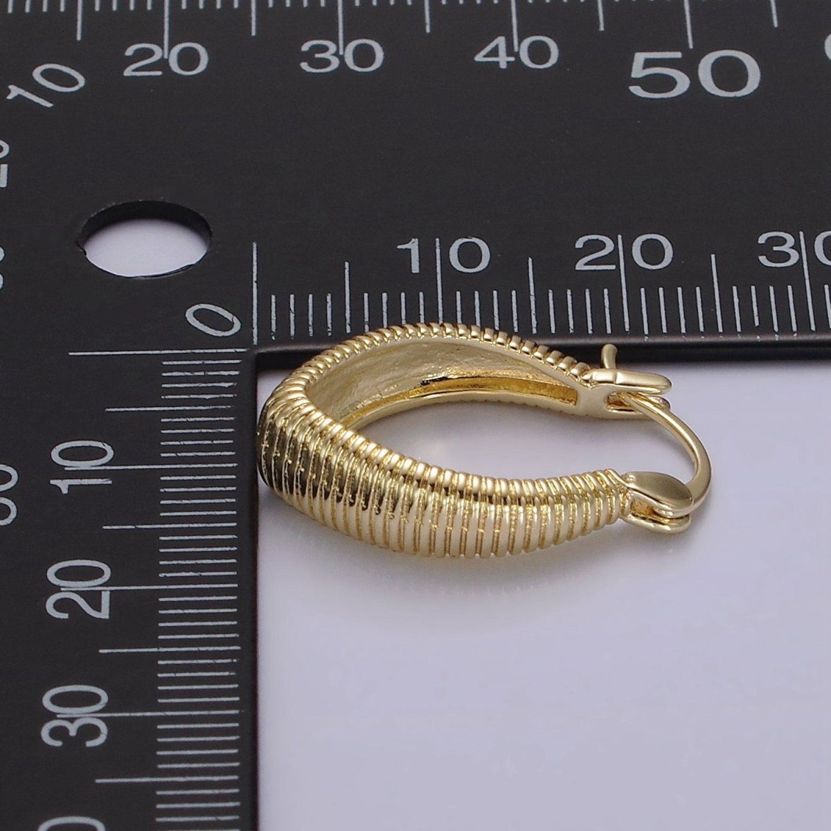 14K Gold Filled Line-Textured Sphere Latch Hoop Earrings in Gold & Silver | AE377 AE378 - DLUXCA