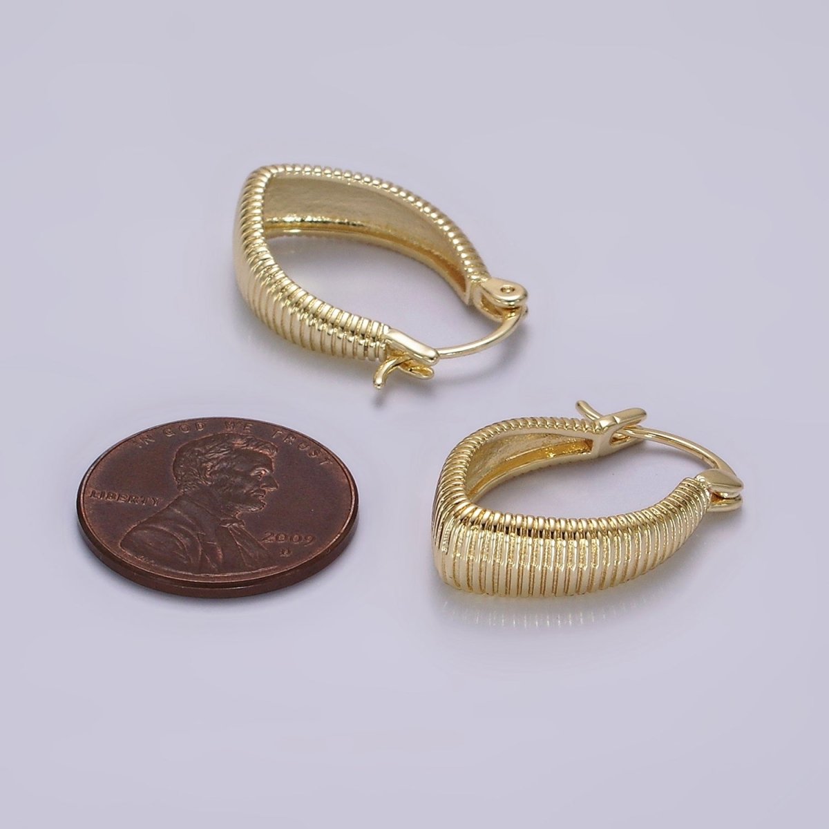 14K Gold Filled Line-Textured Sphere Latch Hoop Earrings in Gold & Silver | AE377 AE378 - DLUXCA