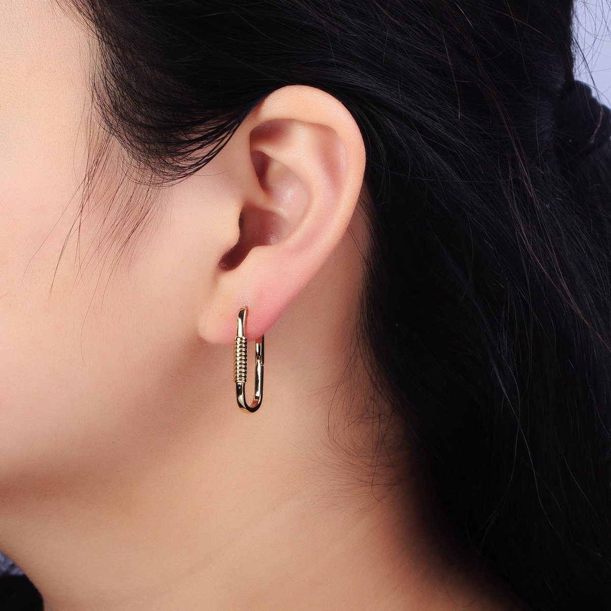 14K Gold Filled Lined Cylinder 25mm Oblong Minimalist Hoop Earrings | AB424 - DLUXCA