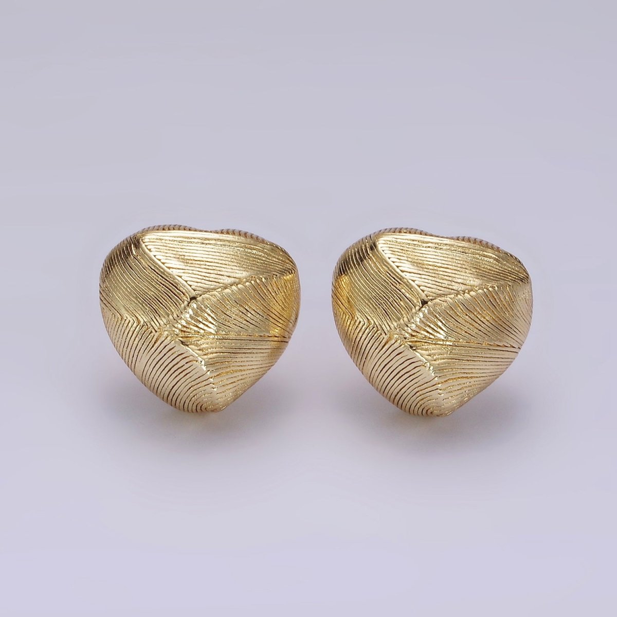 14K Gold Filled Lined Geometric Heart Dome C-Shaped Hoop Earrings | V458 - DLUXCA