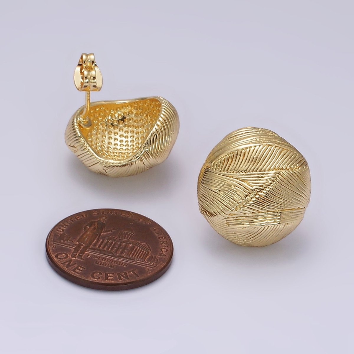 14K Gold Filled Lined Geometric Round Dome C-Shaped Hoop Earrings | V457 - DLUXCA