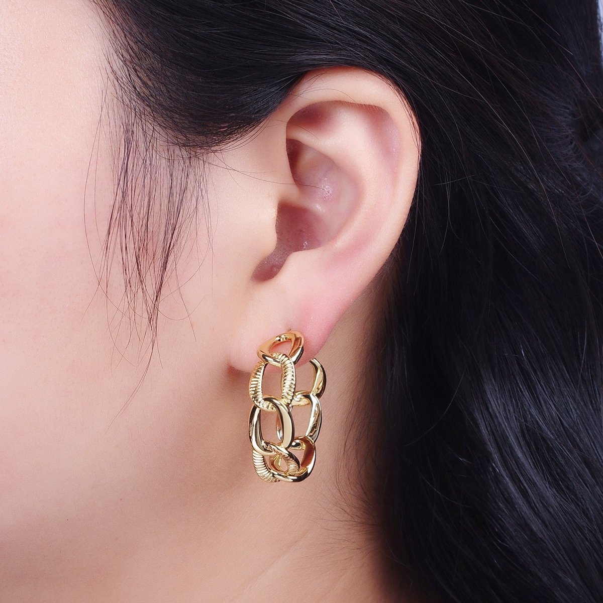 14k Gold Filled Link Chain Hoop Earring 30mm Hoops Earrings Silver Earring | AE1099 AE1100 - DLUXCA