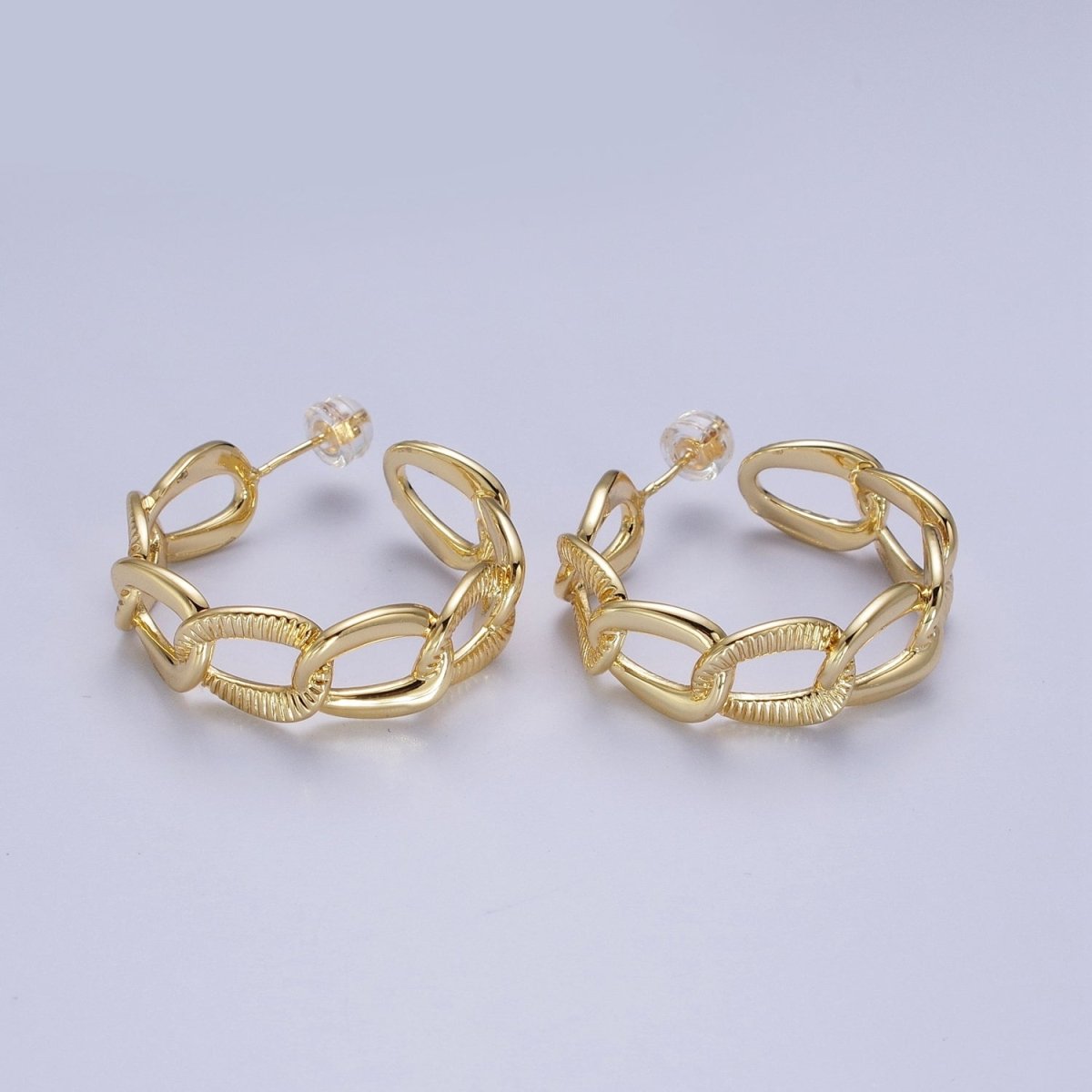 14k Gold Filled Link Chain Hoop Earring 30mm Hoops Earrings Silver Earring | AE1099 AE1100 - DLUXCA