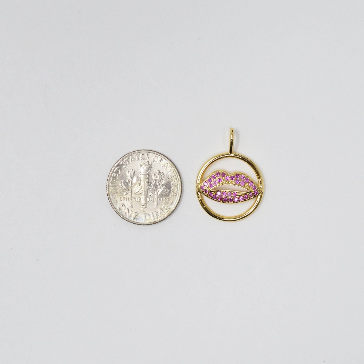 14k Gold Filled Lips Charm Micro Pave CZ Pink Kiss / Lip Charm for Necklace- Earring and Bracelet Supply E-125 - DLUXCA