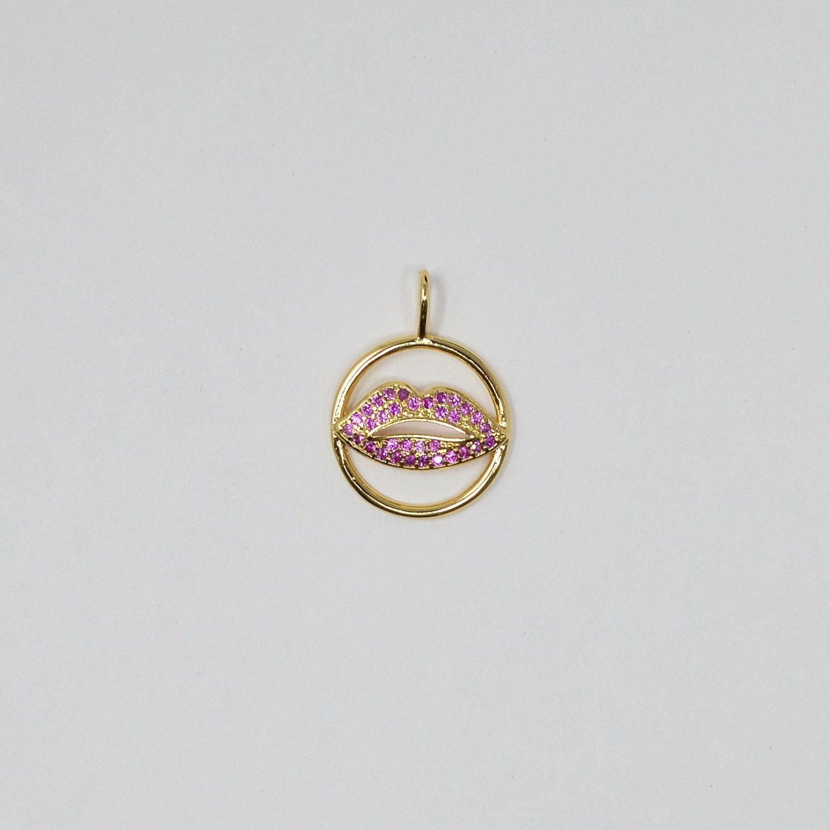 14k Gold Filled Lips Charm Micro Pave CZ Pink Kiss / Lip Charm for Necklace- Earring and Bracelet Supply E-125 - DLUXCA