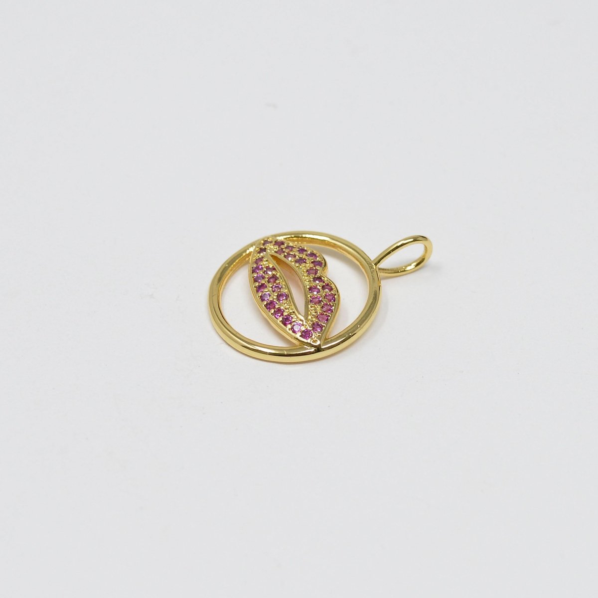 14k Gold Filled Lips Charm Micro Pave CZ Pink Kiss / Lip Charm for Necklace- Earring and Bracelet Supply E-125 - DLUXCA