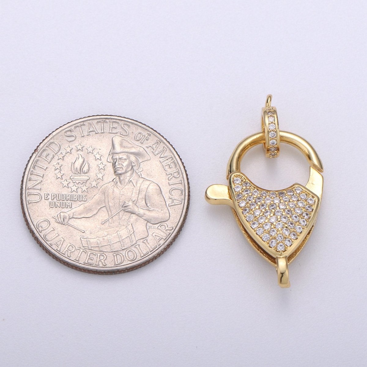 14k Gold Filled Lobster Clasp, CZ Clear Micro Pave Lobster End Clasp, Cubic Clasp Enhancer, DIY, Jewelry Making Supply 31X18mm K-909 - DLUXCA