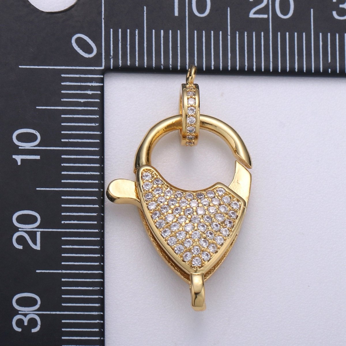 14k Gold Filled Lobster Clasp, CZ Clear Micro Pave Lobster End Clasp, Cubic Clasp Enhancer, DIY, Jewelry Making Supply 31X18mm K-909 - DLUXCA