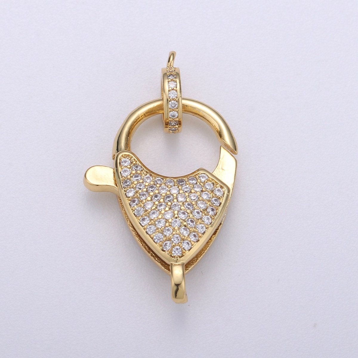 14k Gold Filled Lobster Clasp, CZ Clear Micro Pave Lobster End Clasp, Cubic Clasp Enhancer, DIY, Jewelry Making Supply 31X18mm K-909 - DLUXCA